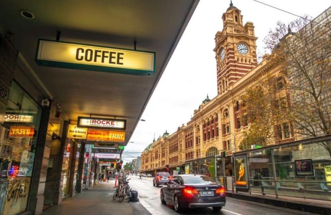 City,Of,Melbourne,,Vic/australia-june,9th,2018:,Pedestrian,Sidewalk,Lined,With